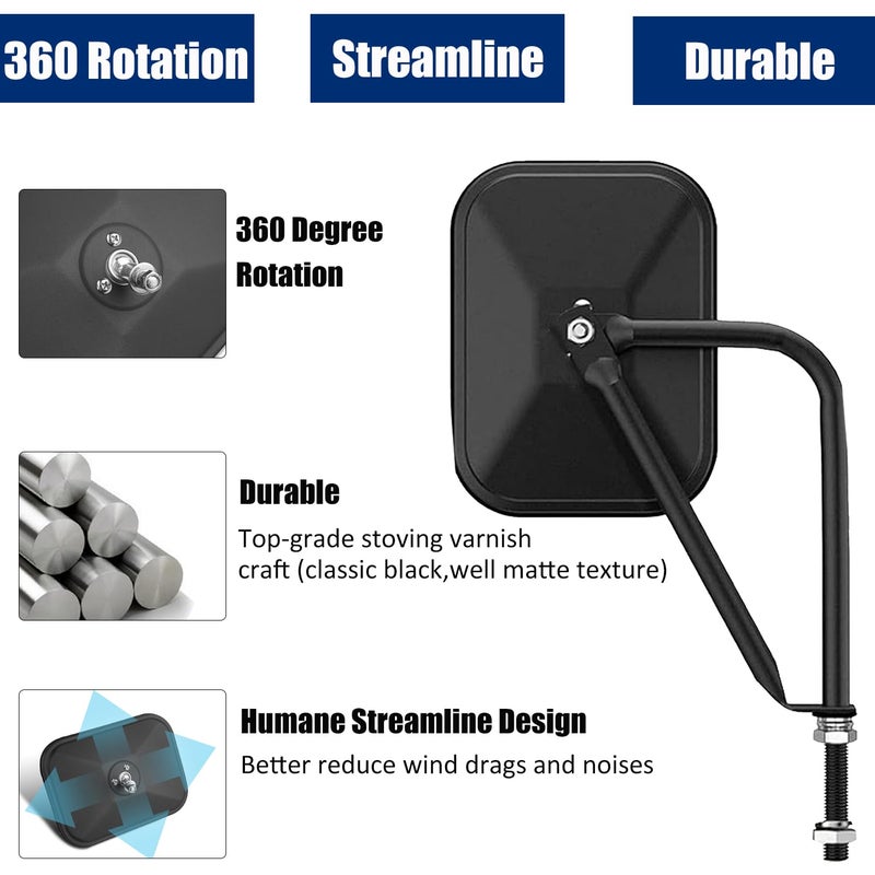 SUNPIE Wrangler Mirrors Doors off Compatible with Jeep Wrangler CJ YJ TJ JK JL 1987-2026, Side View Doorless Mirror for Topless Wrangler with Quicker Door Hinge Install - 2 Packs Rearview Mirrors - Image 2